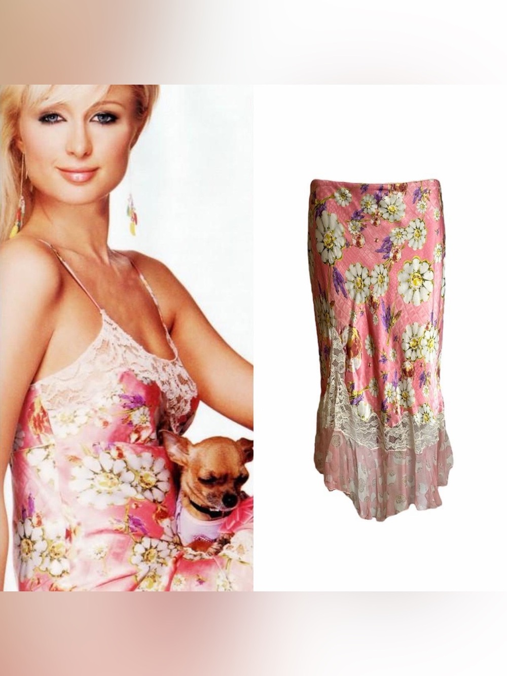 Daisy Paisley Silk Lace Low Rise Slip Skirt As Seen On Paris Hilton